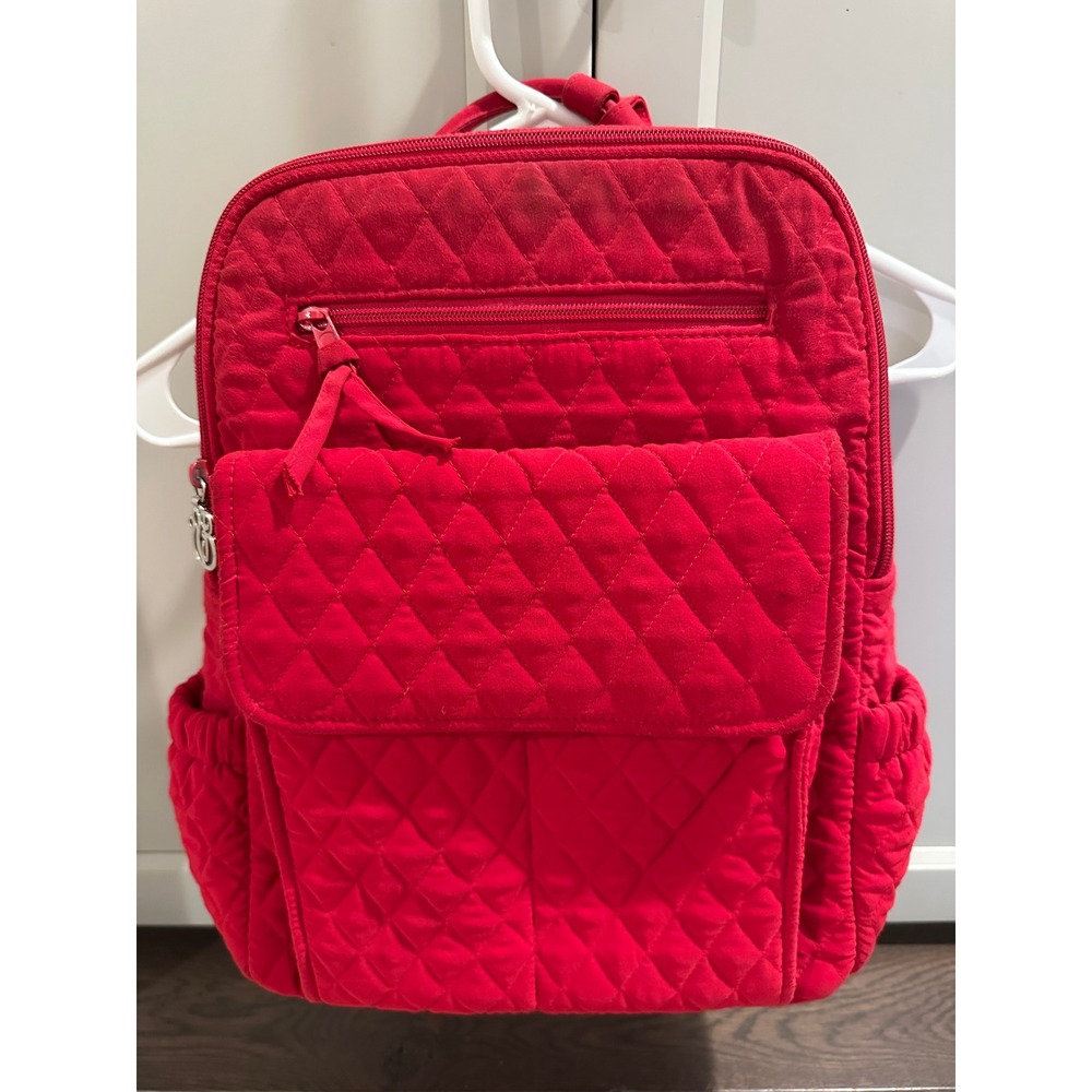 Vera Bradley Quilted Cotton Backpack Solid Red Adjustable Straps School Travel